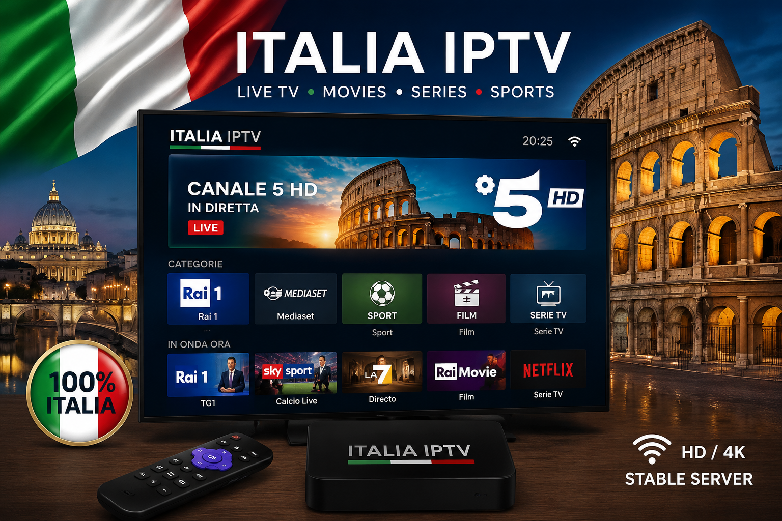 Italia IPTV 8K – Miglior servizio IPTV Italia per canali TV in diretta, calcio, film e serie TV in HD e 4K