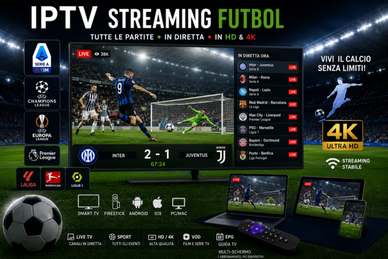 IPTV streaming calcio 2026 – Partite di calcio in diretta, Serie A, Champions League e campionati europei in HD e 4K