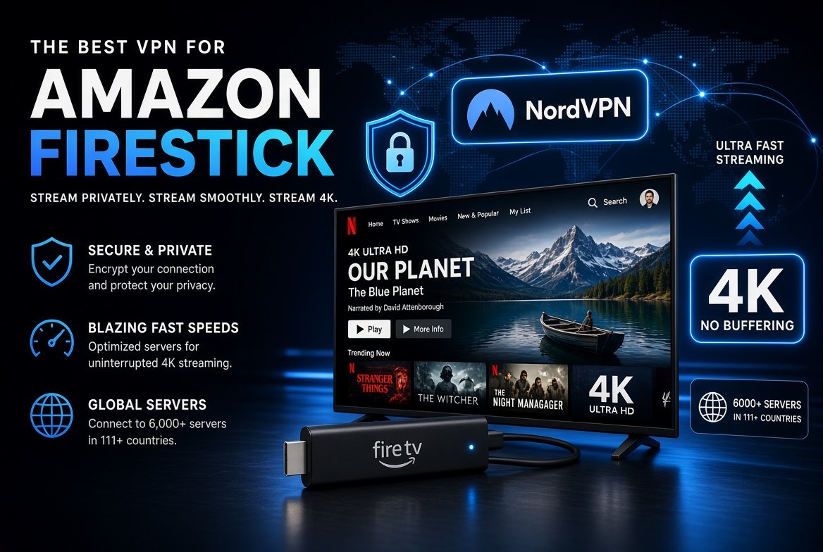 NordVPN best VPN for Firestick - 4K streaming, secure & private connection on Amazon Fire TV Stick