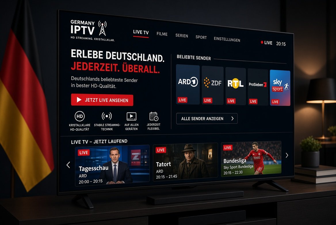 Germany IPTV live TV interface with ARD ZDF RTL ProSieben channels HD quality