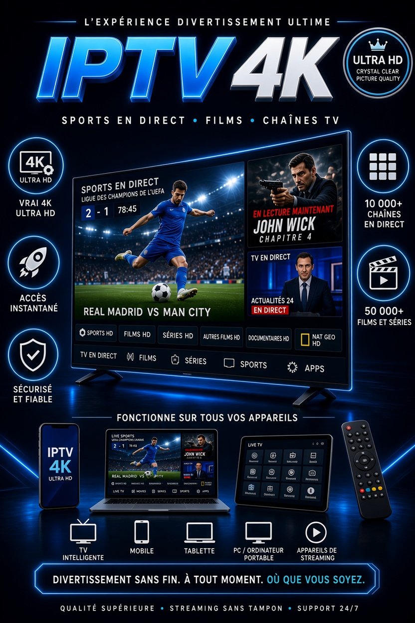 IPTV 4K - Streaming Ultra HD de chaînes live, sports et films